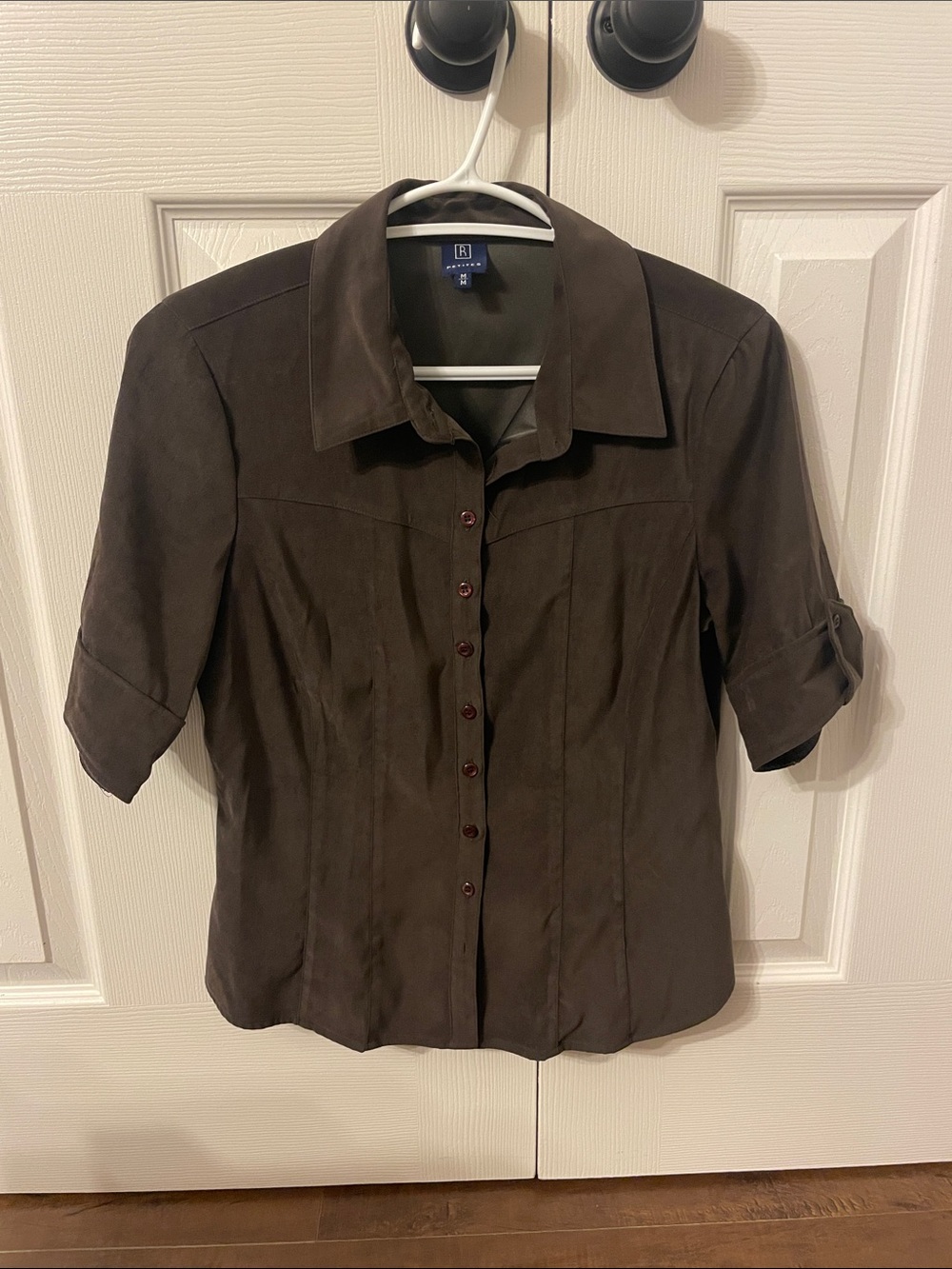 Reitmans Dark Brown Button-Front Collared Blouse